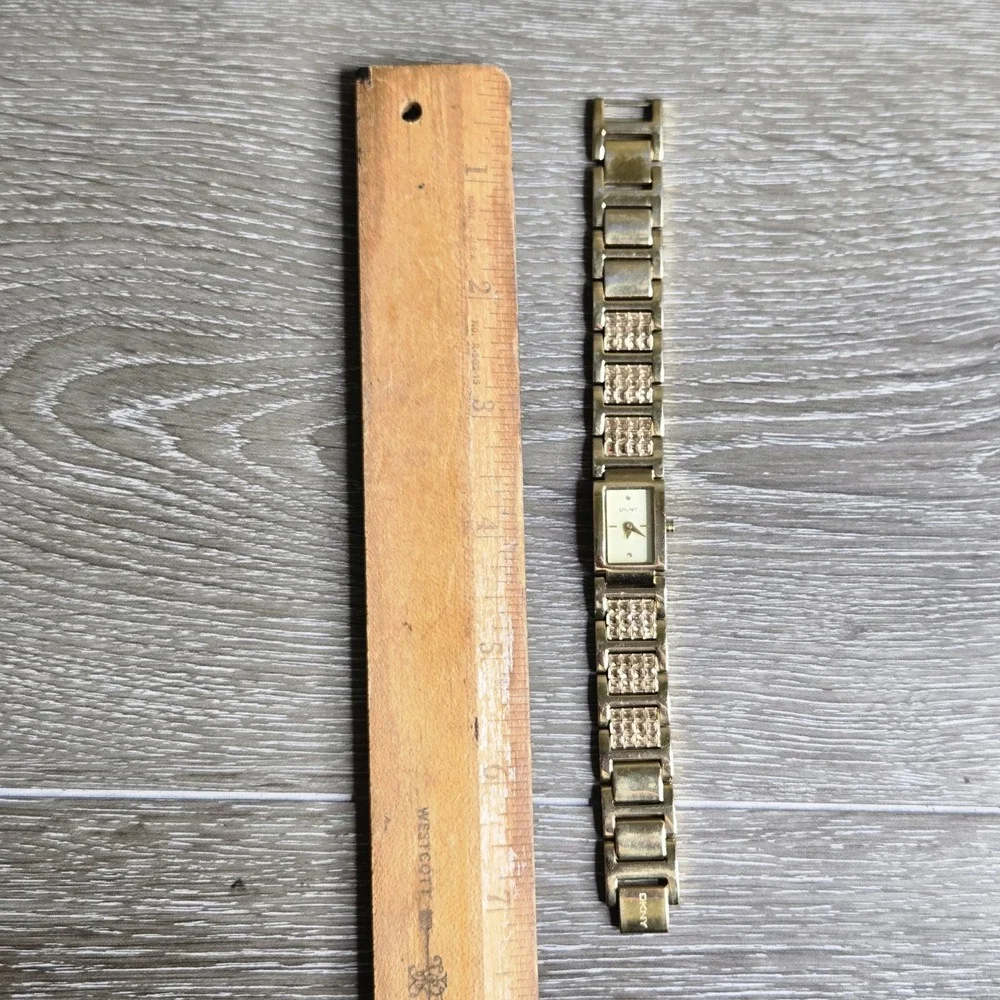 DKNY Gold Tone Stainless Steel Glitz Rectangular Women's Dress Watch NY4441 Sz6